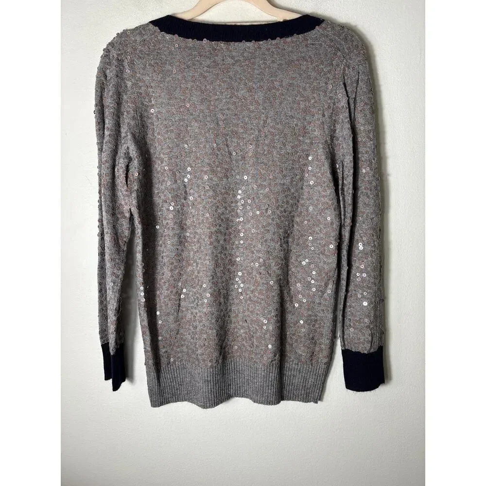 J.Crew Gray With Black Trimmed Sequined Sweater Sz S